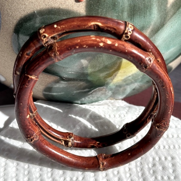 Vintage Boho HongKong Earrings and Necklace with 2 Bamboo Bangles - Picture 5 of 11